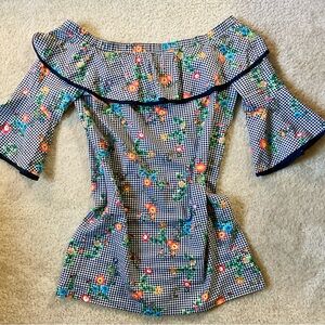 Off The Shoulder Floral Gingham Bell Sleeve Mini Dress | Women | XL